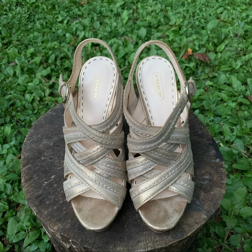 Coach Brynne metallic brushed gold strappy sandals size 7.5 B